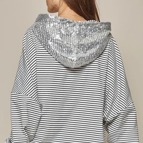 Sequin Hoodie Lightweight Sweatshirt - Picture 3 of 8